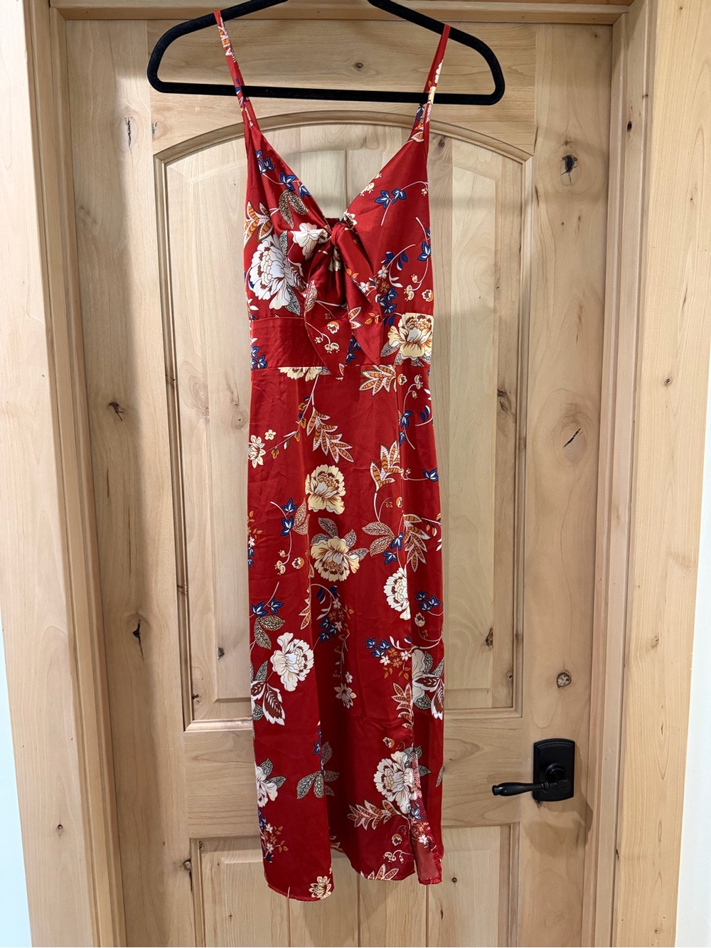 Floral Red Tie-Front Slip Dress
